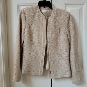 Calvin Klein Cream and Gold Tweed Blazer